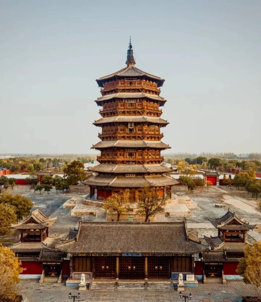 應縣木塔全景俯瞰畫面