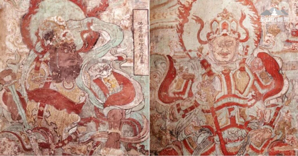 應縣木塔內部彩繪壁畫展現護法神將風采